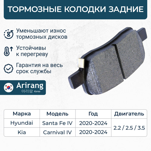 Колодки тормозные дисковые задние 58302-P2A50/ARG28-1066 ARIRANG