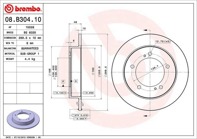 Диск тормозной передний 55211-76J02/08.B304.10 BREMBO