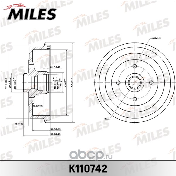 Барабан тормозной 96193771/K110742 MILES