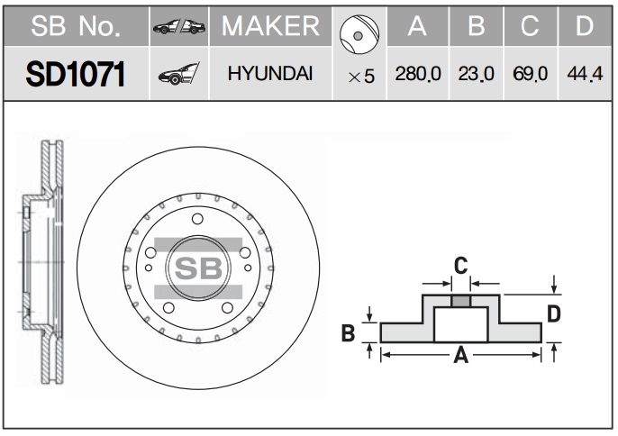 Диск тормозной передний 51712-2V000/SD1071 SANGSIN BRAKE